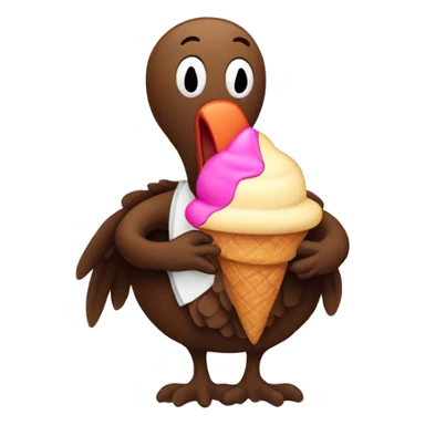 a headless, skinless turkey holding an ice cream cone sticker