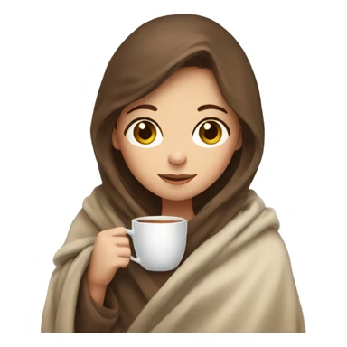 brown haired girl in blanket drinking tea sticker