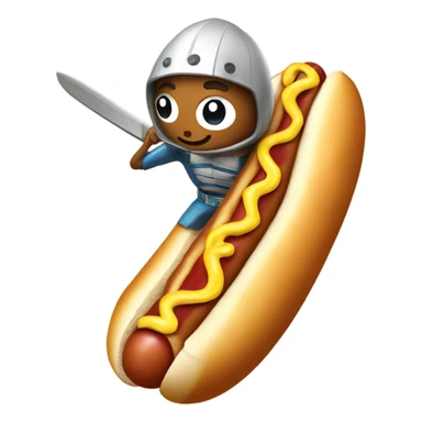 Surfing hot dog holding a sword sticker