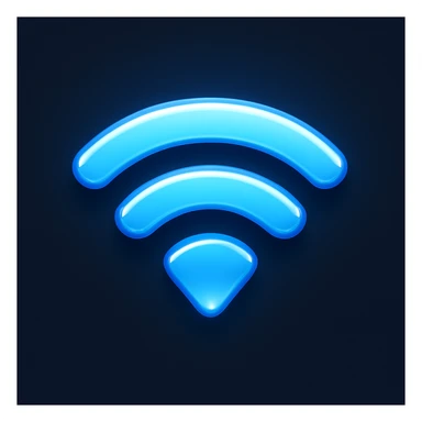 Create a wifi symbol emoji exactly like the reference image in iOS emoji style. Match the same shape, color, and glow effect, ensuring it is smooth and shiny. Add a subtle highlight to the emoji. sticker