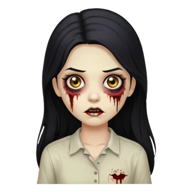 girl zombie with long black hair and beige skin and white shirt sticker