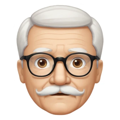 An elderly man with white hair and mustache, wearing black glasses and looking straight ahead with a gentle expression. sticker