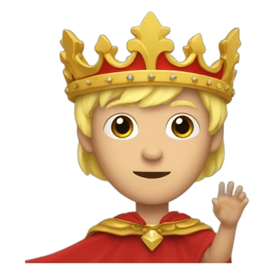 a blonde king in red cape raising both hands sticker