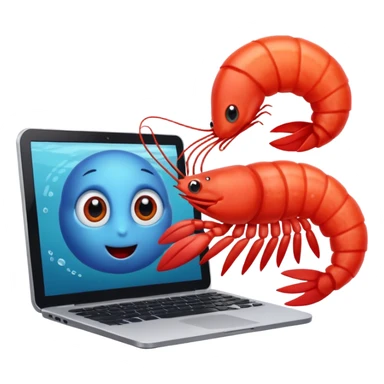 shrim using computer to learn (cartoon style) sticker