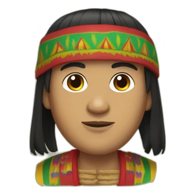 A shaved Inca man, neck-length black hair, wearing a red headband, wearing a poncho (with yellow, green and red lines) sticker