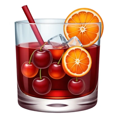 Mach mir einen Cherry Negroni mit viel Eiswürfeln und nur einer Scheibe Orange im Glas und einer Kirsche auf dem Glas sticker