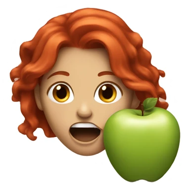 Female with copper red hair biting into an apple  sticker