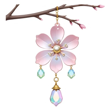 Hanging Iridescent pastel pink sakura crystals white-pearly suncatcher with a tiny bell sticker
