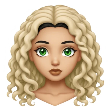 light skin girl , with long curly black hair , green eyes and straight brows sticker