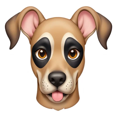 Cinematic Comical Fawn Great Dane Portrait Emoji, Head tilted dramatically with an exaggeratedly amused expression, featuring a sleek fawn coat with a subtle dark mask, wide, expressive amber eyes filled with playful disbelief, Simplified yet hilariously expressive features, highly detailed, glowing with a slightly sassy glow, high shine, dramatic yet playful, stylized with an air of cheeky mischief, bright and endearing, soft glowing outline, capturing the essence of a spirited and over-the-top guardian, so meme-worthy it feels like it could side-eye its way into internet fame instantly! sticker