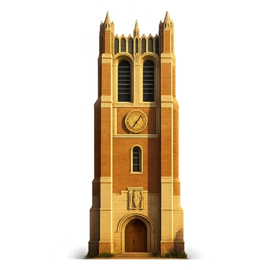 cinematic, realistic emoji of Beaumont Tower at Michigan State University in East Lansing, Michigan, straight-on perspective, featuring its iconic Collegiate Gothic bell tower architecture, lifelike detail, bright regal lighting as on a sunny day, accurate building colors, transparent background, ensure it is the correct Beaumont Tower at MSU sticker