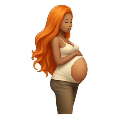 Tan girl with long orange hair holding pregnant stomach sticker