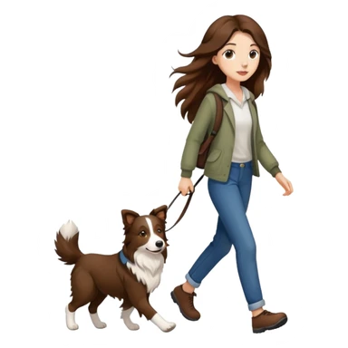 A beautiful girl with long brown hair walks a Border Collie sticker