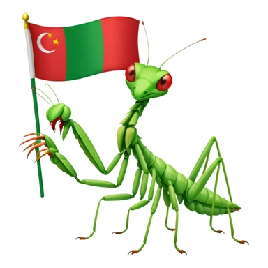 A happy praying mantis holding and a Italian and Myanmar flag  sticker