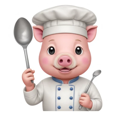 Chef Pig – pig wearing white chef hat holding spoon sticker
