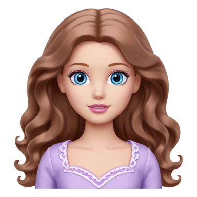 Barbie girl Chestnut long wavy hair and blue eyes is In pale purple clothes There are grey hearts above the head sticker