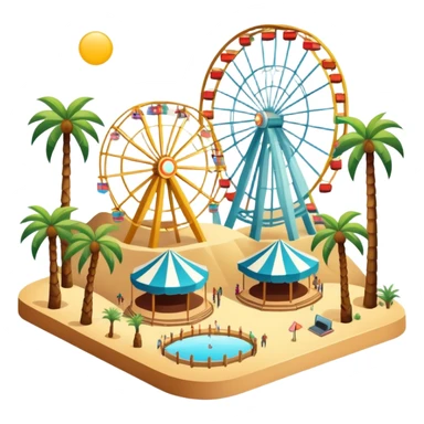 Coachella music festival with palm trees, ferris wheel, and concert stage in the desert sticker
