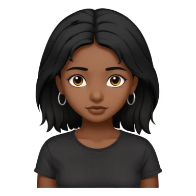 a pretty dark  indian bratz girl with messy dark black hair, wearing a black tee. sticker