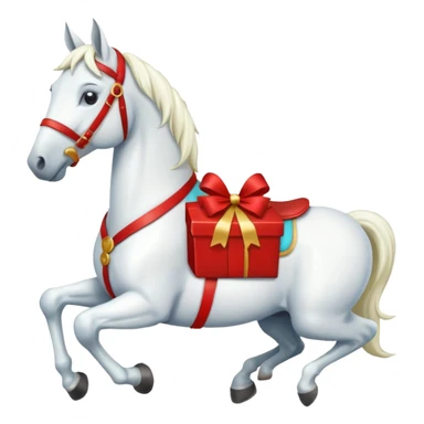 christmas new year's white horse with a red saddle with gift box on saddle sticker