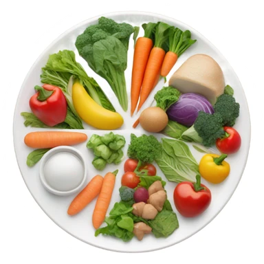 round white plate with healthy food sticker