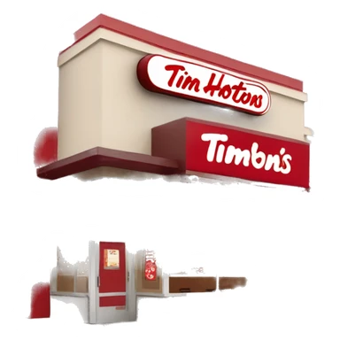 “Tim Hortons store with a red and white color scheme, featuring the classic Tim Hortons logo, a warm and welcoming design that represents a popular coffee and donut shop.” sticker