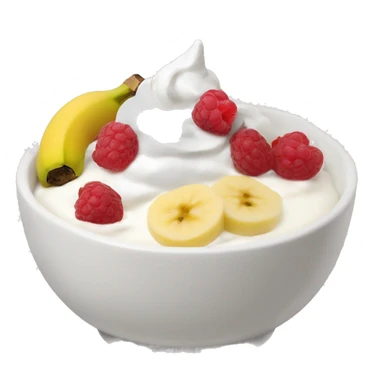 an aesthetic yougurt bowl with banana,rasberries,greek yogurt, and some hiney sticker