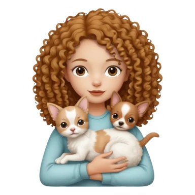 À Girl with curly haut holding a with cat and a chihuahua in her harms  sticker