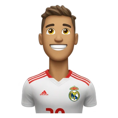 Design an emoji showcasing a joyful footballer, akin to Cristiano Ronaldo, gleefully snapping photos with a camera, embodying the excitement of capturing memorable moments on the field. sticker