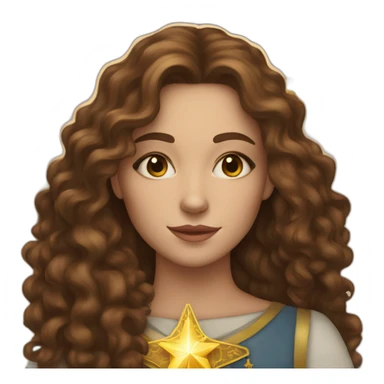 white young woman with long brown curls and a tarot card that have a golden star on it sticker