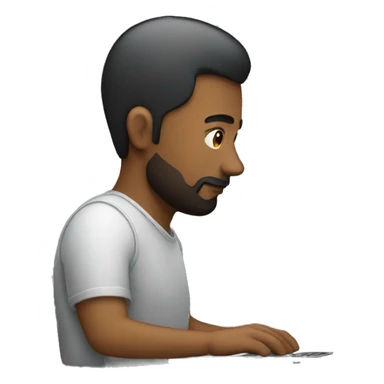 man working on his macbook laptop looking down sticker