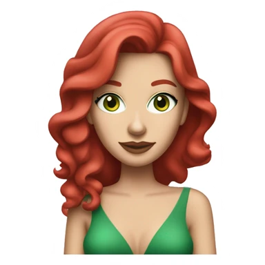 White caucasian woman in her 20s with red layered hair green eyes freckles wearing a red dress and holding a pink martini glass sticker