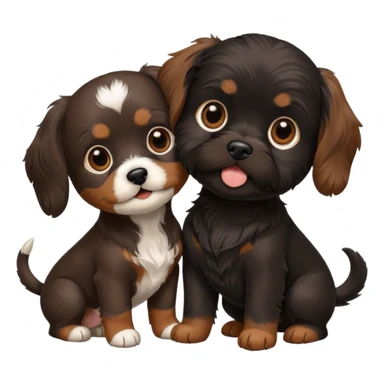 Brown Dachshund and black shih tzu puppy playing sticker