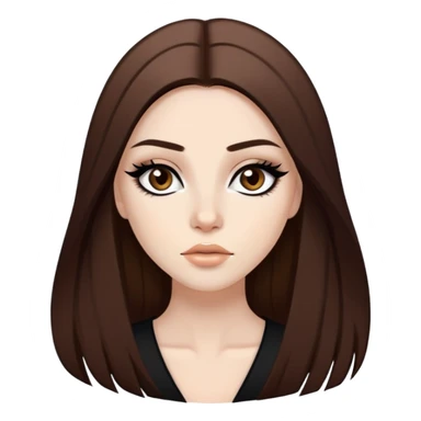 pretty baddie, brown straight hair, pale skin, long hair, dark brown eyes, bold black eyeliner sticker