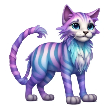 Colorful pastel vernid fantasy creature LiLaiRa Kamirah Falvie whiskers paws full body purple blue gradient stripes braided tail feline sticker