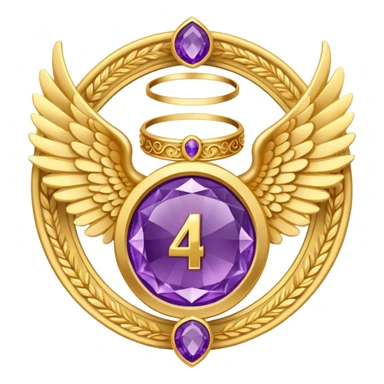 4th place award Number in frame decorated with golden angel  wings and amethyst  stone sticker
