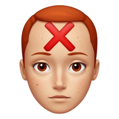 Forhead with a red small "x" symbol in the center sticker