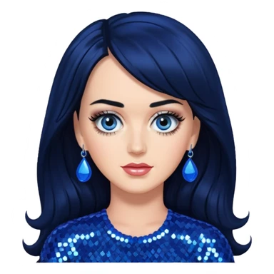 Katy Perry with long black hair, blue sequin outfit sticker