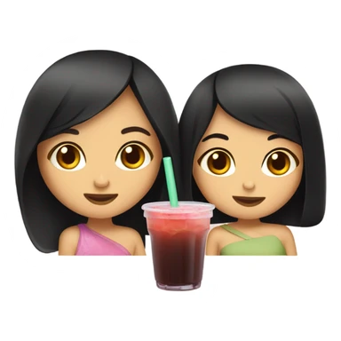 Two girls black hair sipping boba one asian one arab sticker
