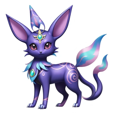 Shiny Exotic Badass Ethereal Royal Mysterious Gothic Noibat-Espeon-Umbreon-Sylveon-Pokémon-Fakémon-hybrid-creature (full body) with random pattern-markings sticker