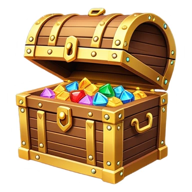 Clash of Clans aesthetic: Cinematic Playful Pixel 3D Treasure Chest Portrait Emoji, rendered in a 3D vector-style similar to standard emojis with minimal shading and bold, simplified shapes. A compact, distinct form with signature details, softly glowing with a pixelated adventure charm. Simplified yet unmistakably iconic, highly detailed and consistent, glowing with a soft radiance and high shine. Stylized with a touch of classic pixel-art charm and a soft glowing outline, capturing the essence of a beloved gaming relic with a friendly, playful manner! sticker