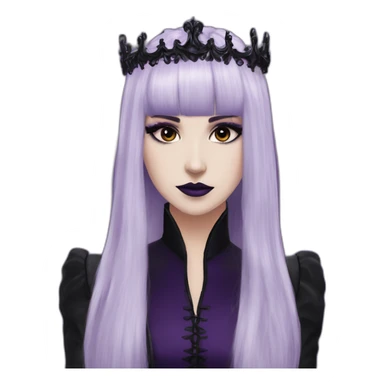 Elissabat-with-bangs-long-hair-dark-purple-and-black-vampire-goth-makeup-crown-pinkeyes sticker