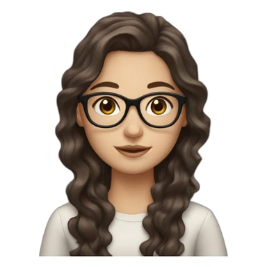 White Girl with wavy dark brown long hair, brown eyes and glasses sticker