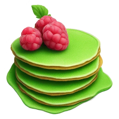 Green pancakes on the plate with the raspberry on the top sticker