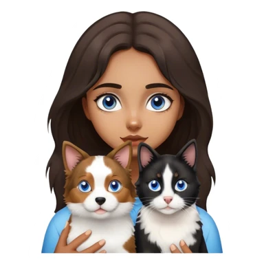 Young brown girl with blue eyes and dog Australian shepherd and a black and white cat sticker