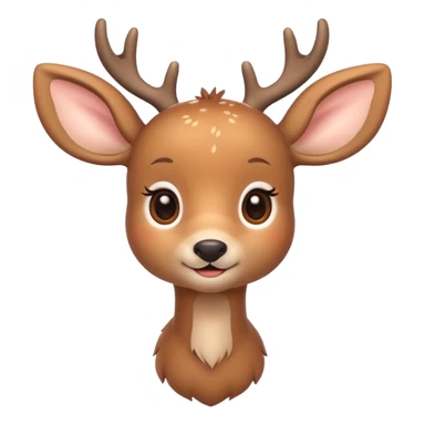 A cute deer is lying, small and simple, with big round eyes, a gentle smile, short antlers, soft beige fur with slightly lighter spots on its back, rounded cartoon-like proportions, minimal shading, vector-style, sticker