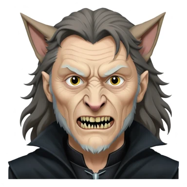 Fenrir Greyback in harry potter, black open chest coat, wolf face, pointed ear, bared teeth sticker