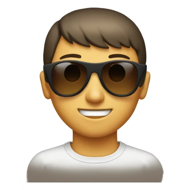 A face wearing black sun-glasses, having brown hair with bowl cut. sticker