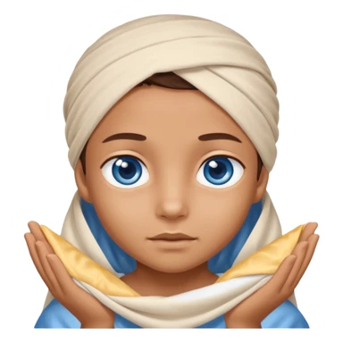 blue eyed desert child cowered with creme cloth sticker