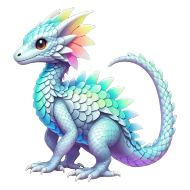 futuristic lush warm-colored iridescent whitish silvery scaley neon-colored Fakémon-Trico-creature (full body) sticker