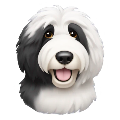 Old English sheepdog with a half and half face like a black and white cookie sticker